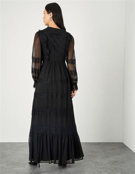 Lace Trim Collared Maxi Dress Black Evening Dresses Monsoon Global