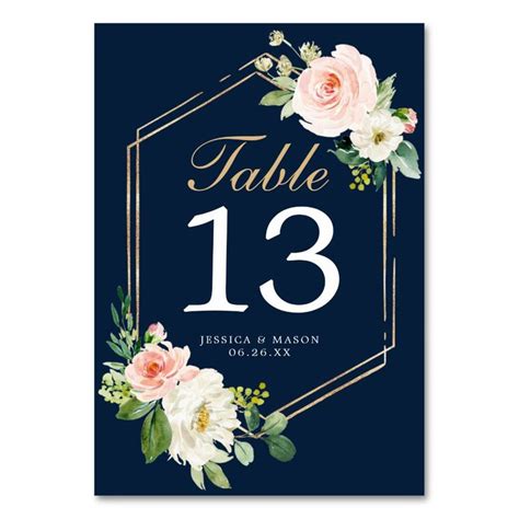 Navy Blue Gold Wedding Table Numbers Double Sided Zazzle Blue Gold