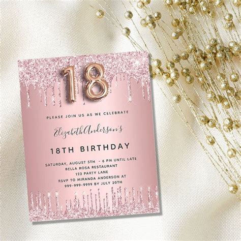 18th Birthday Blush Pink Glitter Budget Invitation Flyer Zazzle In