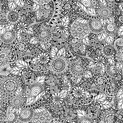 Seamless Floral Retro Doodle Black And White Pattern In Vector Stock