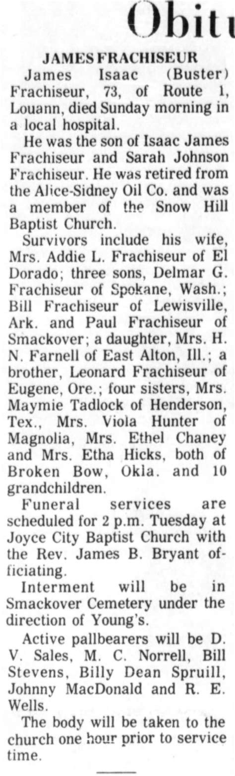 James Isaac Buster Frachiseur Obituary El Dorado News Times