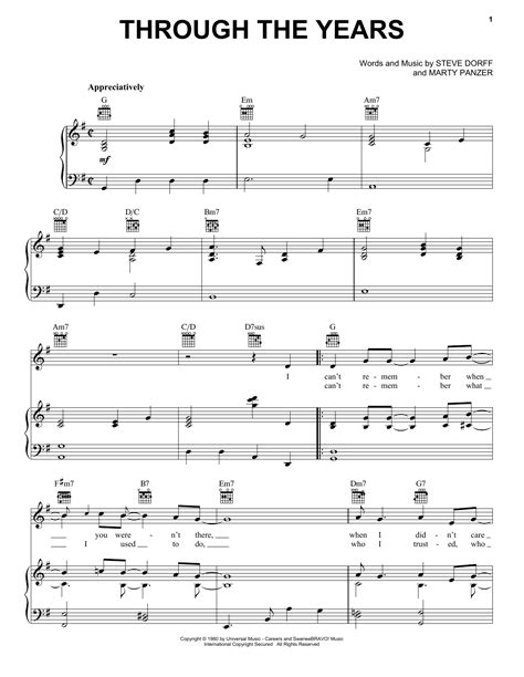 Sheet music arranged for piano/vocal/chords, and singer pro in d major. Kenny Rogers "Through The Years" Sheet Music PDF Notes ...