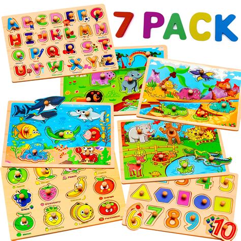 Buy 7 Pack Wooden Puzzles For Toddlers 2 3 4 5 Years Old 7 Colorful