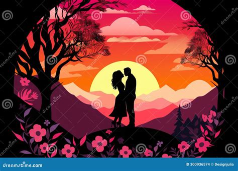 Romantic Couple Holding Handssilhouette Against The Backdrop Of Sunset And Starry Skytender