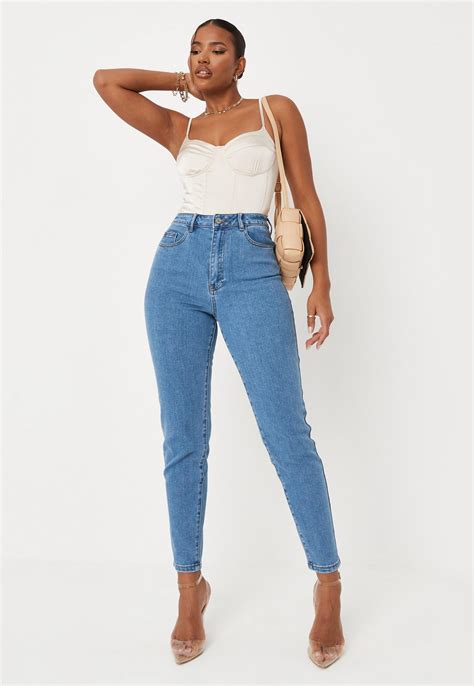 Tall Blue High Waisted Comfort Stretch Denim Mom Jeans Missguided