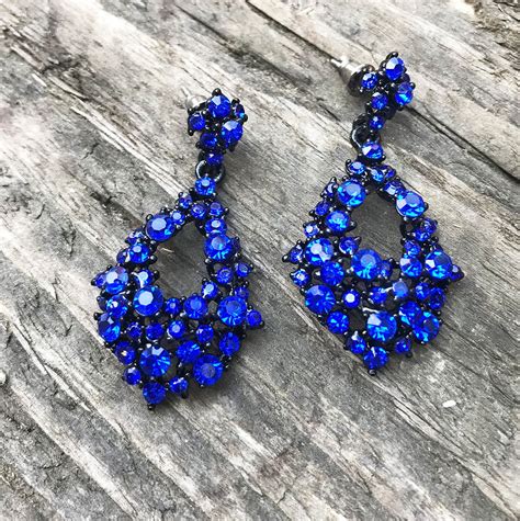 Royal Blue Crystal Earrings Victorian Drop Earrings Crystal