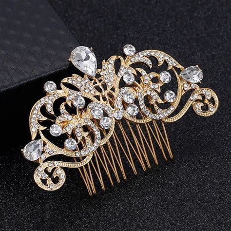 gold and clear crystal bridal hair comb mother of the bride etsy