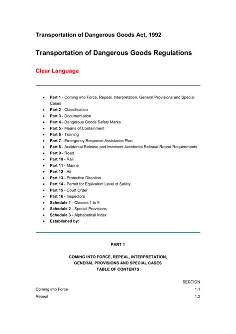 Transportation Of Dangerous Goods Act Canlii Transport Informations Lane