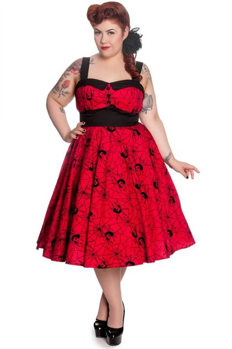 Plus Size Hell Bunny 50s Rockabilly Dress Black Widow Spider Web Red
