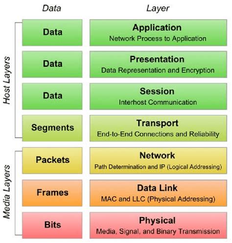 The Seven Layer Osi Model For Networking Showing Example Protocols My