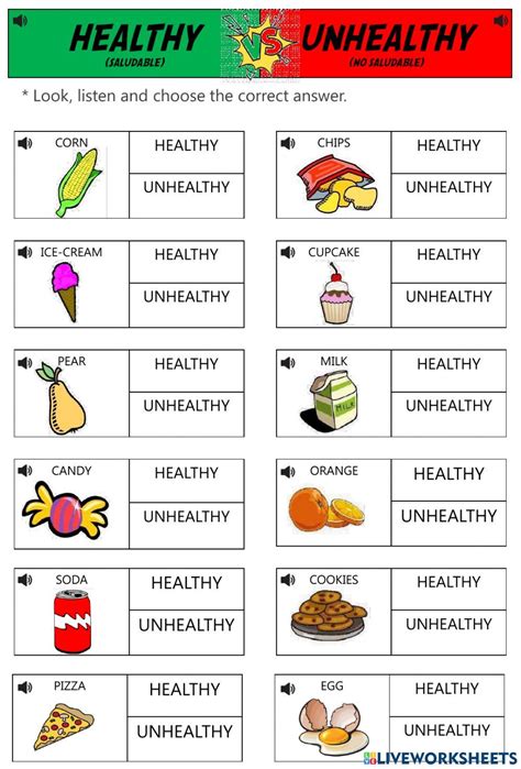 Healthy And Unhealthy Food Worksheet Grade 1