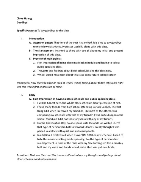 🌈 Outline For Speech Class Sample Speech Outline Examples With A