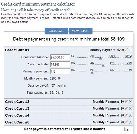 Our credit card repayment calculator shows you how long it will take to pay off your credit card, and how you can pay it off faster. Great credit card payoff calculator on Bankrate.com http://www.bankrate.com/calculators/credit ...