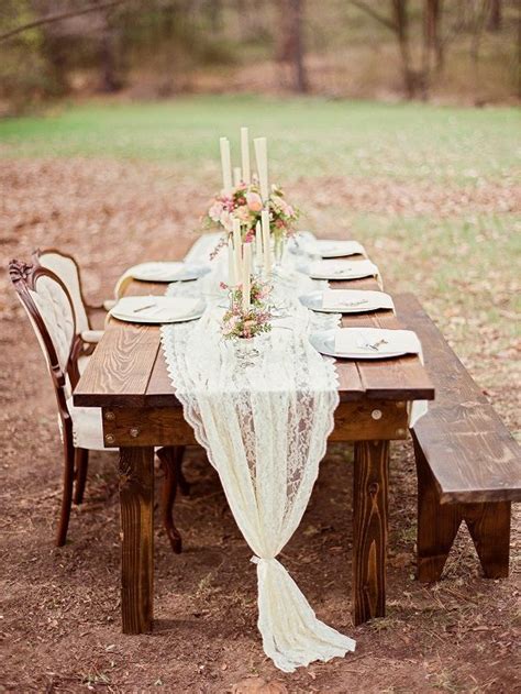 Farm Table With Lace Runner Rusticwedding Farm Table Wedding Lace