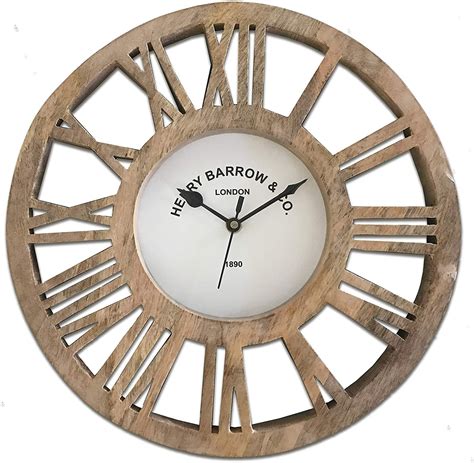 Round Rustic Wood Wall Clock Silent Decorative Wooden Clock Battery