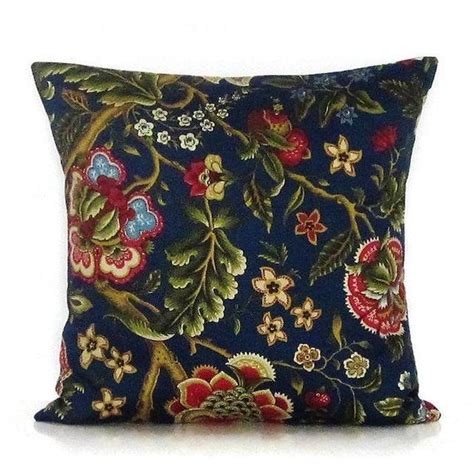 Natural leather hide beige pillow 18 x 18. Navy Blue Floral Pillow Cover Botanical Decorative Throw ...