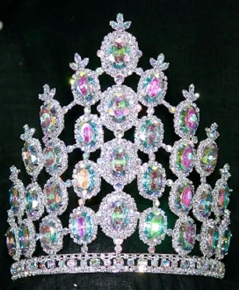 Rhinestone Ab Crystal Crown Tiara Large 8 Inch Drag Queen Beauty Pageant Too Much Lol Going