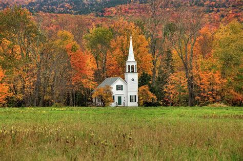 White Country Church In Autumn Wonalancet Union Chapel Photograph By