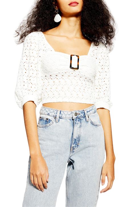 Lyst Topshop Puff Sleeve Crop Top In White