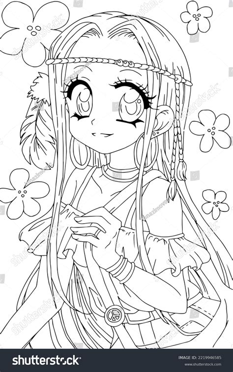 Kawaii Anime Girl Coloring Page Stock Illustration 2219946585
