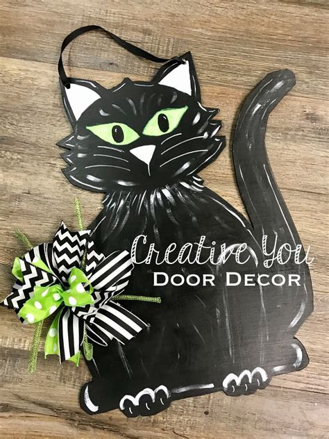 Black Cat Halloween Door Hanger Etsy