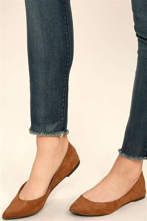 Chic Tan Flats Pointed Flats Vegan Suede Flats Lulus