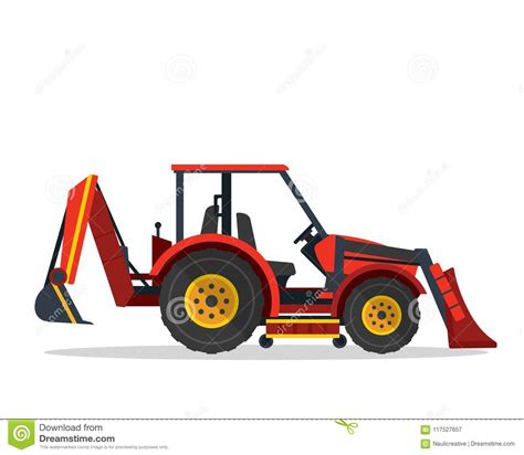Modern Backhoe Loader Tractor Agriculture Farm Vehicle Illustration
