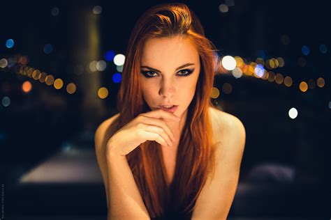 Women Redhead Blue Eyes Open Mouth Smoky Eyes Finger On Lips Face Portrait Alex Heitz Looking At