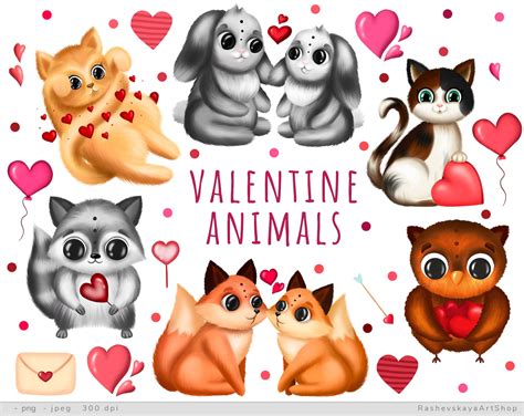 Valentine Animals Cartoon Cute Animals Instant Download Etsy