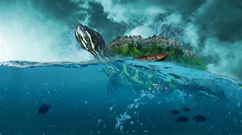 Fantasy Turtle Or With A Island On Its Back Papel De Parede Hd Plano