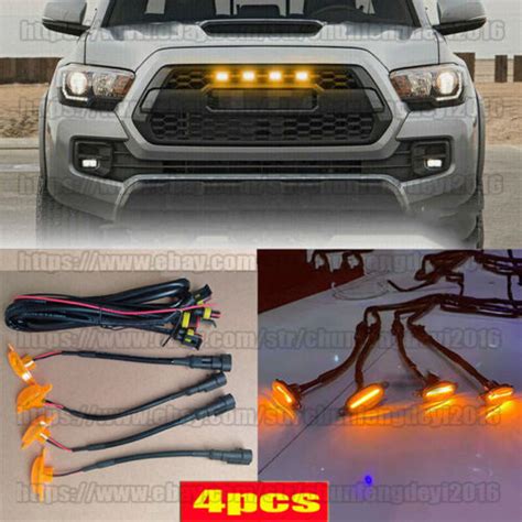 4pcs Front Grille Amber Led Light Raptor Style For Toyota Tacoma Trd