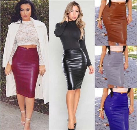 Buy Fashion Sexy Faux Leather Pencil Skirt Black Red