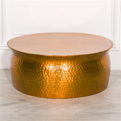 Aluminium Brass Gold Style Finish Round Hammered Metal Coffee Table