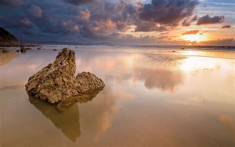 Sunset Landscapes Beach Rocks Sea 2560x1600 Wallpaper