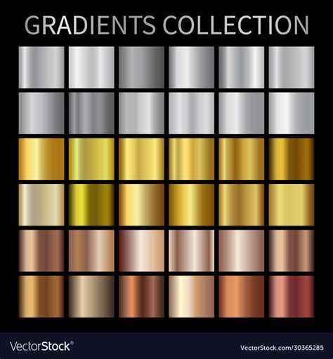 Gold Silver Bronze Gradients Collection Royalty Free Vector