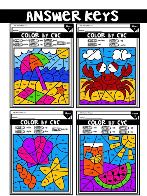 Phonics Worksheets Cvc Color By Code Summer Theme Etsy Uk