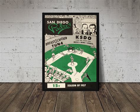 1957 San Diego Padres Print Vintage Baseball Poster Retro Etsy