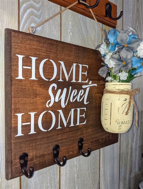 Home Sweet Home Country Style Wood Sign With Mason Jar Etsy