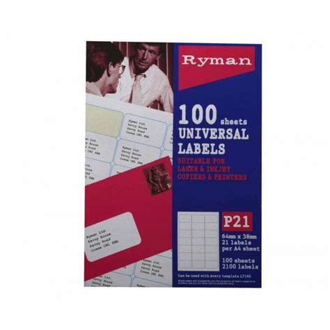 As a rule of thumb, laser printers and toner based photocopiers are suitable for printing on labels of all types. Ryman Address Labels P21 Universal 64X38Mm 21 Per A4 Sheet 100 Sheets with regard to Label ...