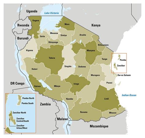 Tanzania Map With Regions Map Of Tanzania Showing Regions Eastern