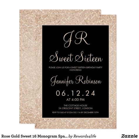 Rose Gold Sweet 16 Monogram Sparkling Glitter Invitation Elegant