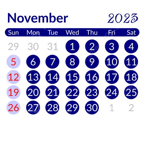 Circle Style Minimalist Simple Blue November 2023 Calendar November