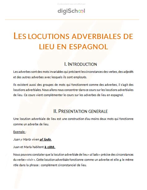 Locutions Adverbiales De Lieu Cours Gratuit D Espagnol Bac PRO