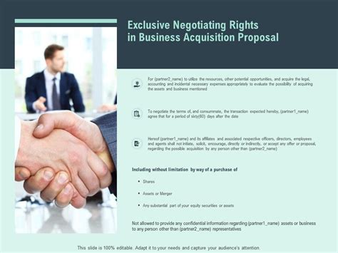 Exclusive Negotiating Rights In Business Acquisition Proposal Ppt