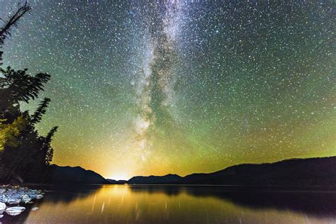 Glacier National Park Night Stars Reflection In Scenic