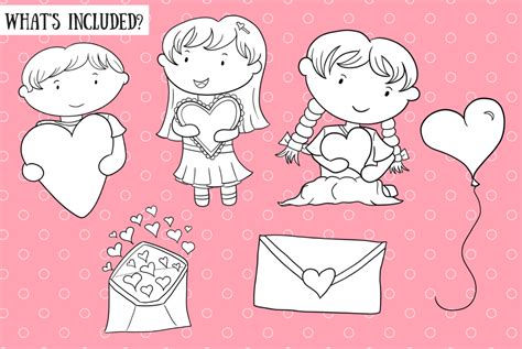 Valentine Kids Digital Stamps By Keepin It Kawaii Thehungryjpeg