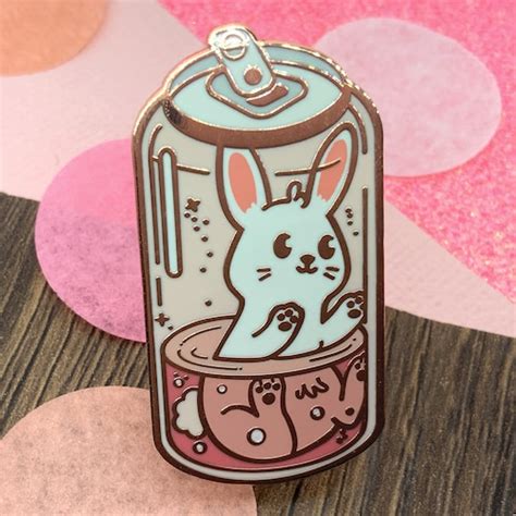 rabbit enamel pin cute gold bunny in a can pin kawaii etsy