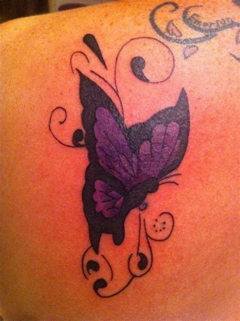 Purple Black Butterfly Tattoo On Back Shoulder Purple