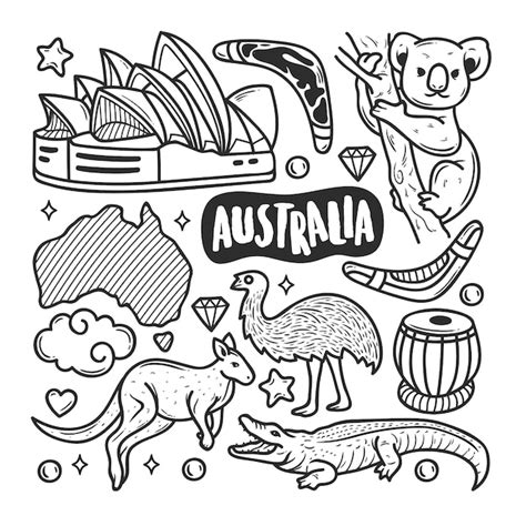 Australia Iconos Dibujado A Mano Doodle Para Colorear Vector Gratis