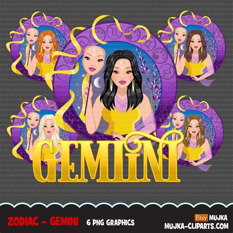 Zodiac Gemini Clipart Png Digital Download Sublimation Graphics For